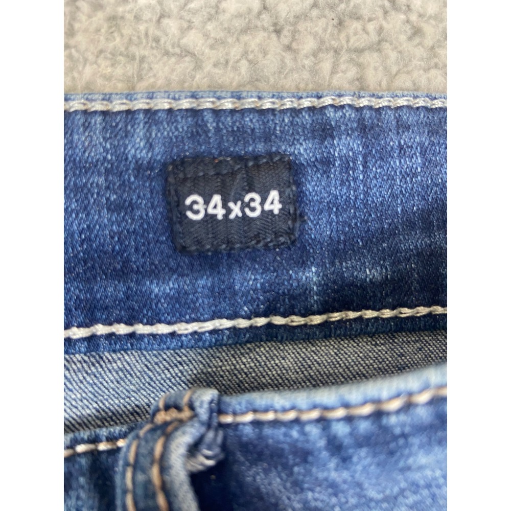 BKE Jake Straight Leg Jeans Mens 34x34 Medium Wash Whiskered Denim - Picture 4 of 12